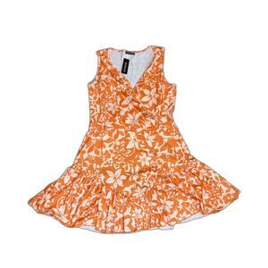 Fensace Women's Orange White Tropical Floral Wrap V Neck Dress XL NWT